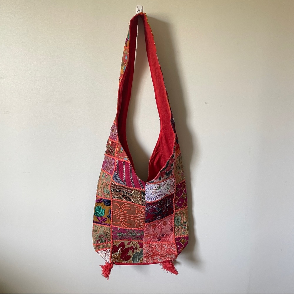VINTAGE Banjara Patchwork Embroidered Shanti Hobo Bag Slouchy Boho Festival - Picture 7 of 12